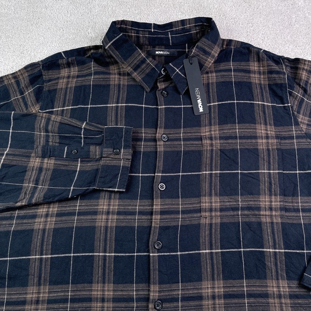 NEW Novamen Shirt Mens 3XL XXXL Black Brown‎ Plaid Sayward Flannel Button Up NWT
